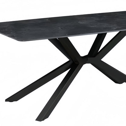 Dining Table Rectangular Shape Green Sintered Stone Top Powder Coated Iron Legs