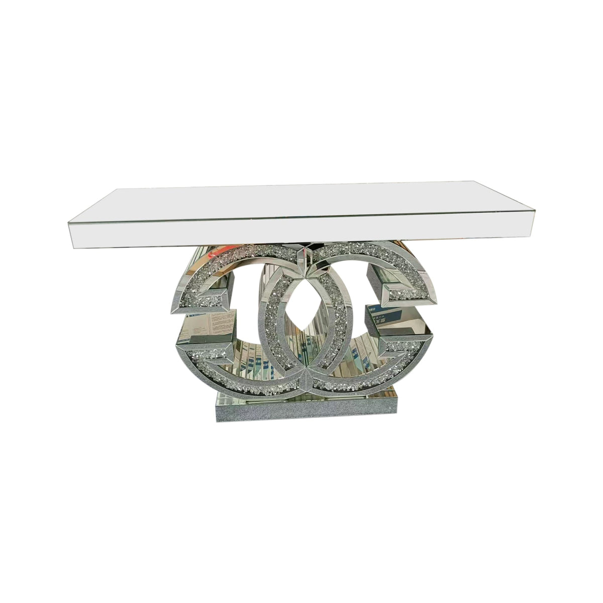 Hall Table MDF & Mirror & Crushed Acrylic Diamonds Silver Colour