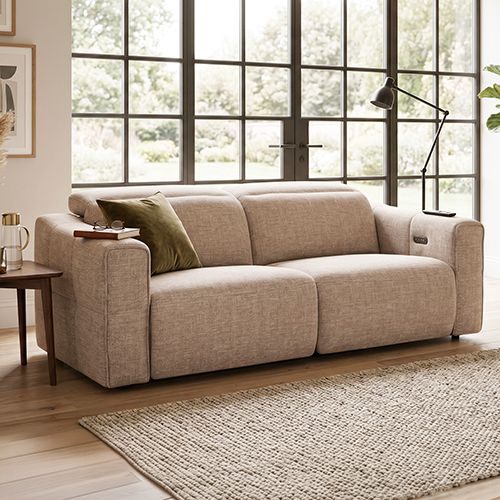 3 Seater Fabric Power Recliner with Power Headrest & Zero-Wall Design