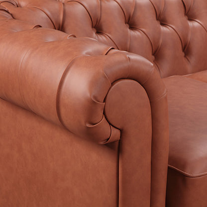 2 Seater 3 Seater Brown Sofa Lounge Set Button Tufted in Faux Leather