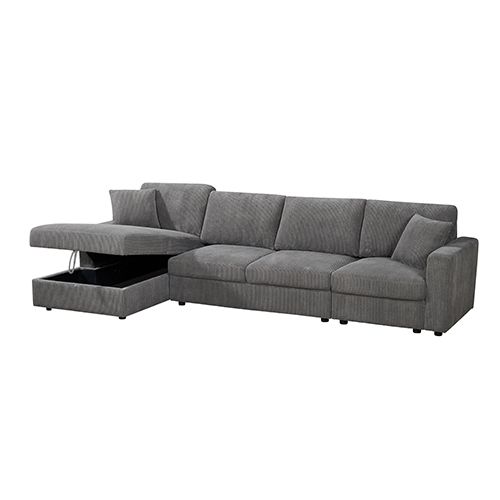 5-Piece Grey Modular Corduroy Sofa with Storage Chaise