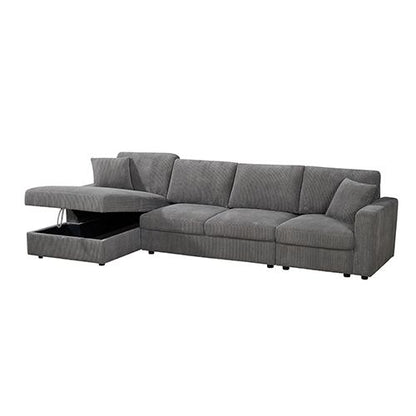 5-Piece Grey Modular Corduroy Sofa with Storage Chaise
