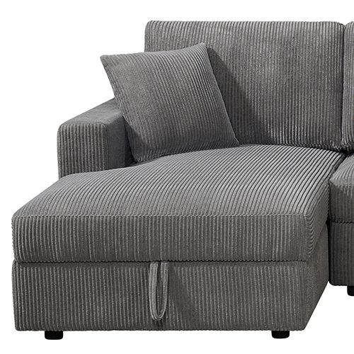 5-Piece Grey Modular Corduroy Sofa with Storage Chaise