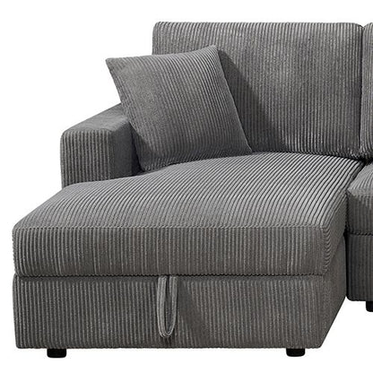 5-Piece Grey Modular Corduroy Sofa with Storage Chaise