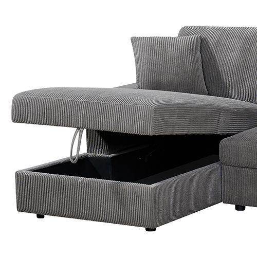 5-Piece Grey Modular Corduroy Sofa with Storage Chaise