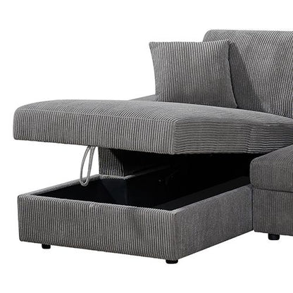 5-Piece Grey Modular Corduroy Sofa with Storage Chaise