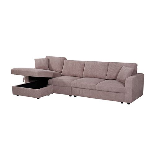 5-Piece Pink Modular Corduroy Sofa with Storage Chaise