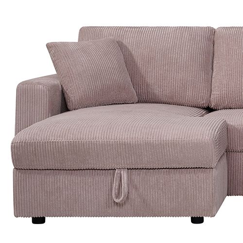 5-Piece Pink Modular Corduroy Sofa with Storage Chaise
