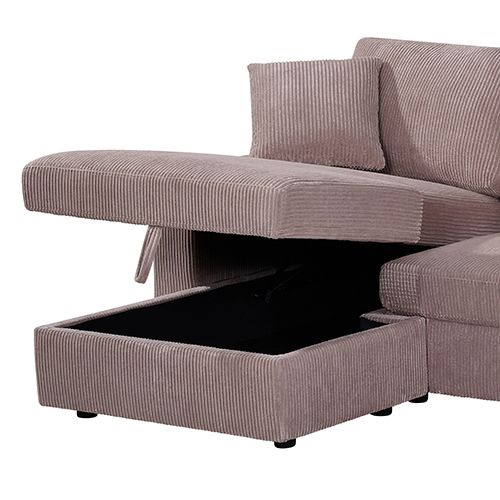 5-Piece Pink Modular Corduroy Sofa with Storage Chaise