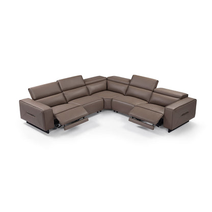 5 Seater Real Cow Leather Sofa with Power Recliner Adjustable Headrest Wooden Frame Corner Lounge