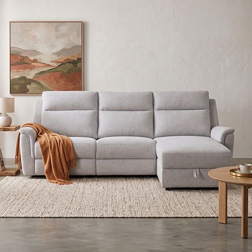 Fabric Electric Recliner Grey Chaise Sofa with Storage