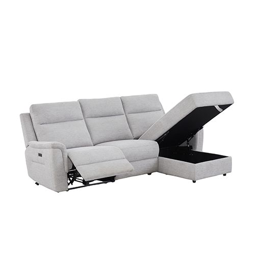 Fabric Electric Recliner Grey Chaise Sofa with Storage