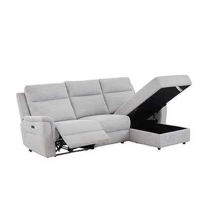 Fabric Electric Recliner Grey Chaise Sofa with Storage