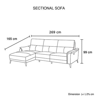 Top Grain Leather Electric Recliner Chaise Sofa with Storage
