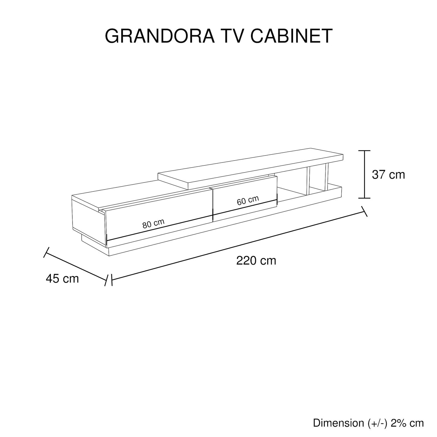 TV Cabinet with 2 Storage Drawers With High Glossy Assembled Entertainment Unit in White Ash colour