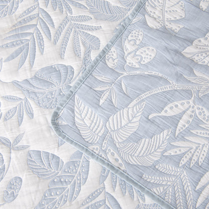 Bianca Laurieton Blue Jacquard Botanical Bedspread Set Super King