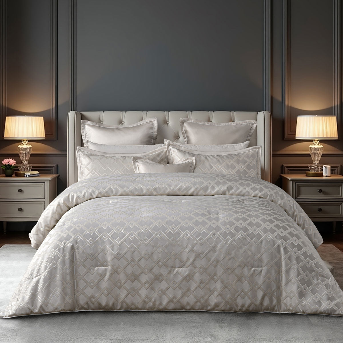 Bianca Firenze Pearl 6 Pcs Jacquard Geometric Comforter Set Queen/King