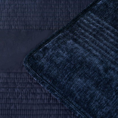 Bianca Cyrano Indigo Soft Velvet Polyester Quilted Coverlet Set Super King