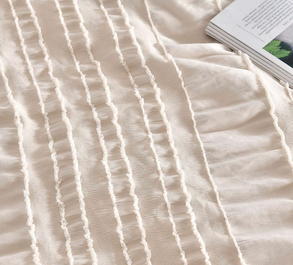 Tufted Boho Striped Embroidery Quilt/Doona/Duvet Cover Set - King Size
