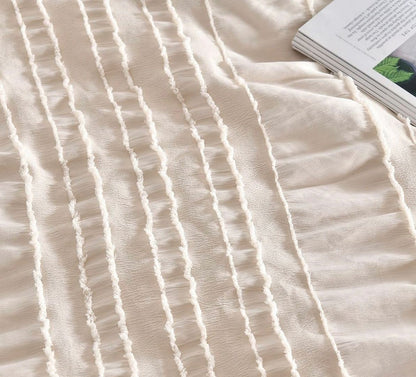 Tufted Boho Striped Embroidery Quilt/Doona/Duvet Cover Set - King Size
