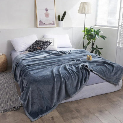 Soft Winter Flannel Blanket for Office Home Lunch Break Warm Cozy Throw Blanket - Grey Blue