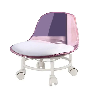 Stool with Universal Wheels Pulley Short Stool with Backrest Comfortable Seat - Pink