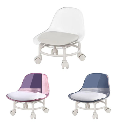 Stool with Universal Wheels Pulley Short Stool with Backrest Comfortable Seat - Pink