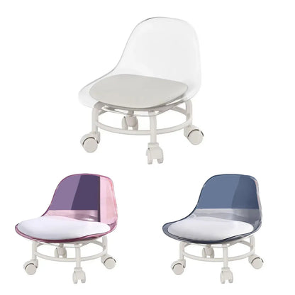 Stool with Universal Wheels Pulley Short Stool with Backrest Comfortable Seat - White