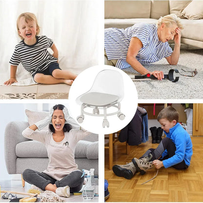 Stool with Universal Wheels Pulley Short Stool with Backrest Comfortable Seat - White