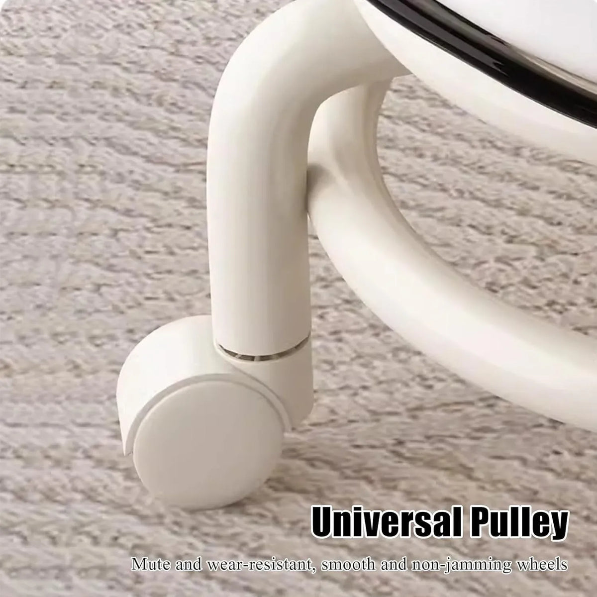 Stool with Universal Wheels Pulley Short Stool with Backrest Comfortable Seat - White