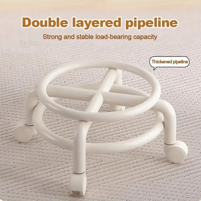 Stool with Universal Wheels Pulley Short Stool with Backrest Comfortable Seat - White