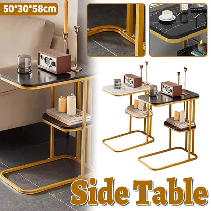 Modern Living Room Side Table 2 Tier Rounded Corners Easy Clean