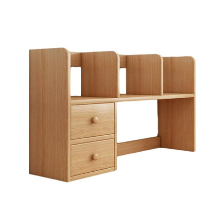 Natural-Finish Desktop Shelf with Two Drawers - 1 Piece