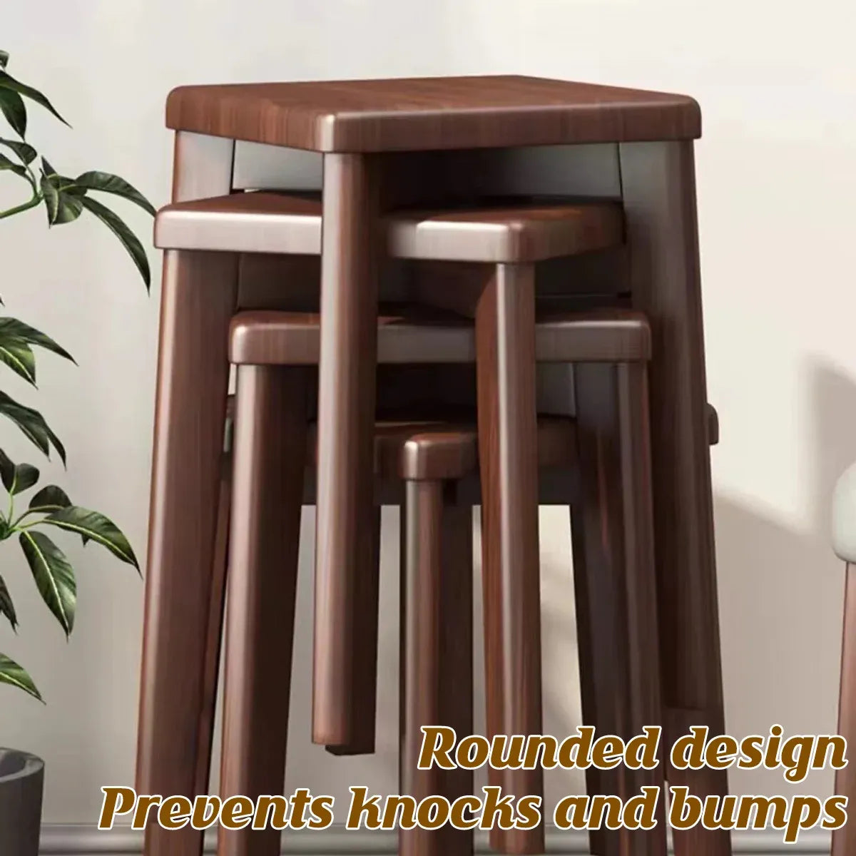 Wooden Square Bench Stool 30 x 30 x 43cm Rounded Design Garden Patio Home