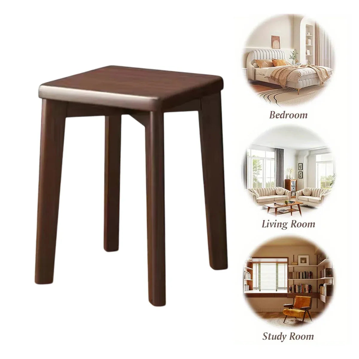 Wooden Square Bench Stool 30 x 30 x 43cm Rounded Design Garden Patio Home