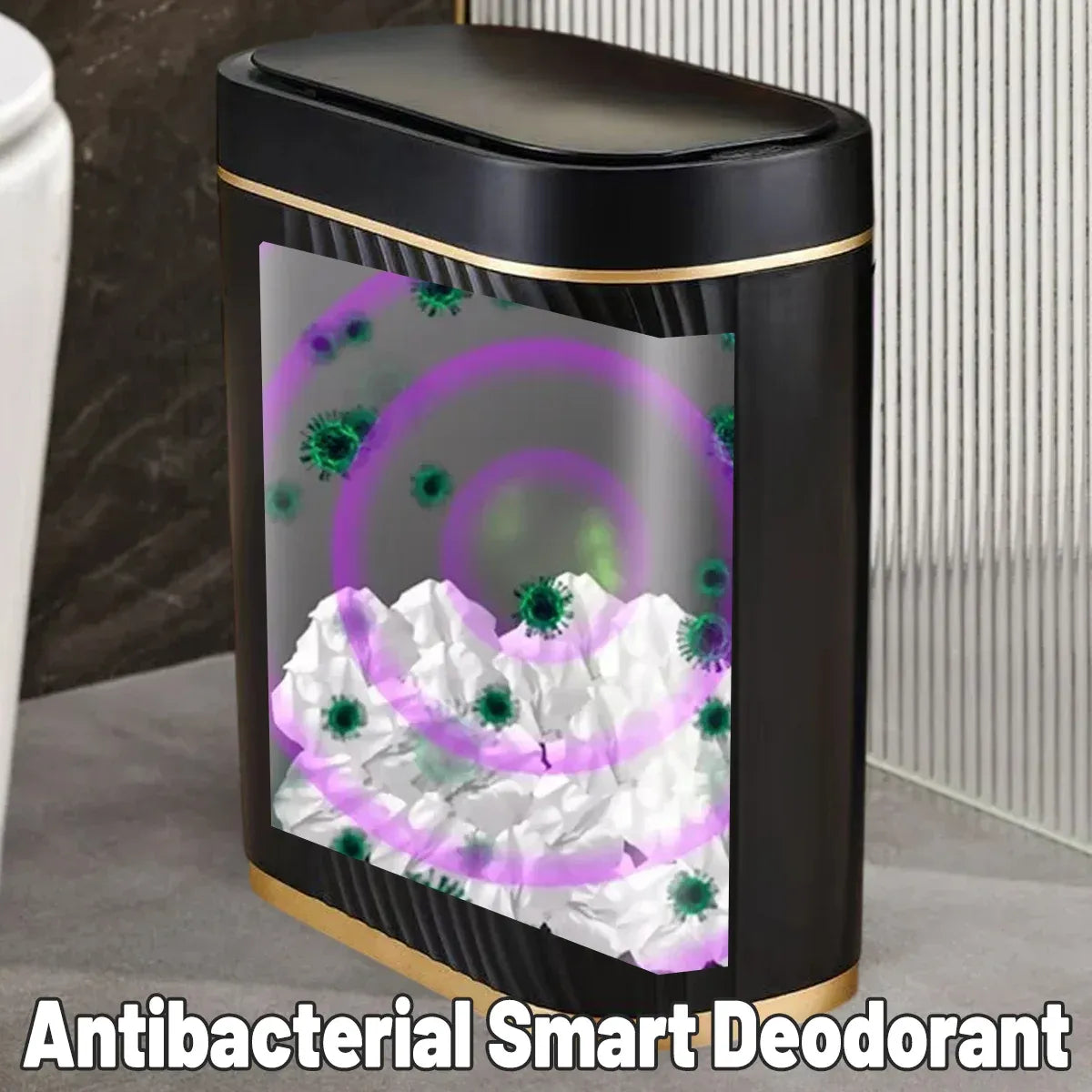 Sensor Trash Can 8L Narrow Black Smart Bin Touchless Bathroom Toilet Waste Bin