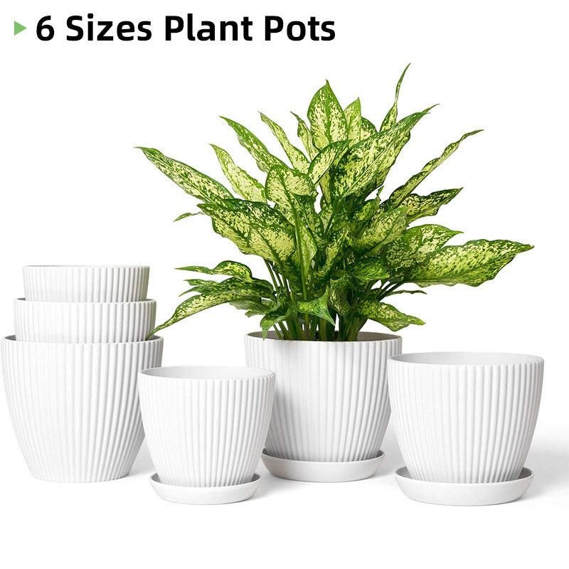 6PCS Simple Plastic Round Plant Pots Vertical Stripes Flower Pot Green Gardening - Green