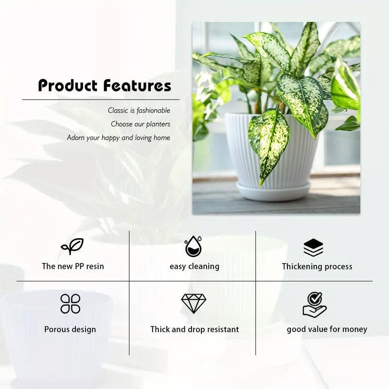 6PCS Simple Plastic Round Plant Pots Vertical Stripes Flower Pot Green Gardening - Green