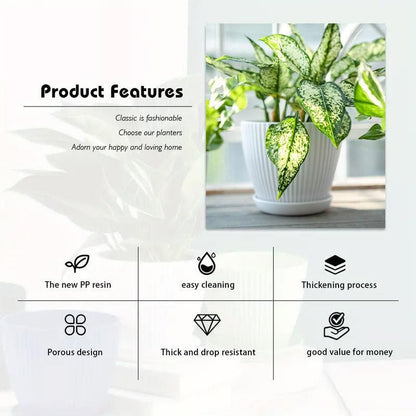6PCS Simple Plastic Round Plant Pots Vertical Stripes Flower Pot Green Gardening - Green