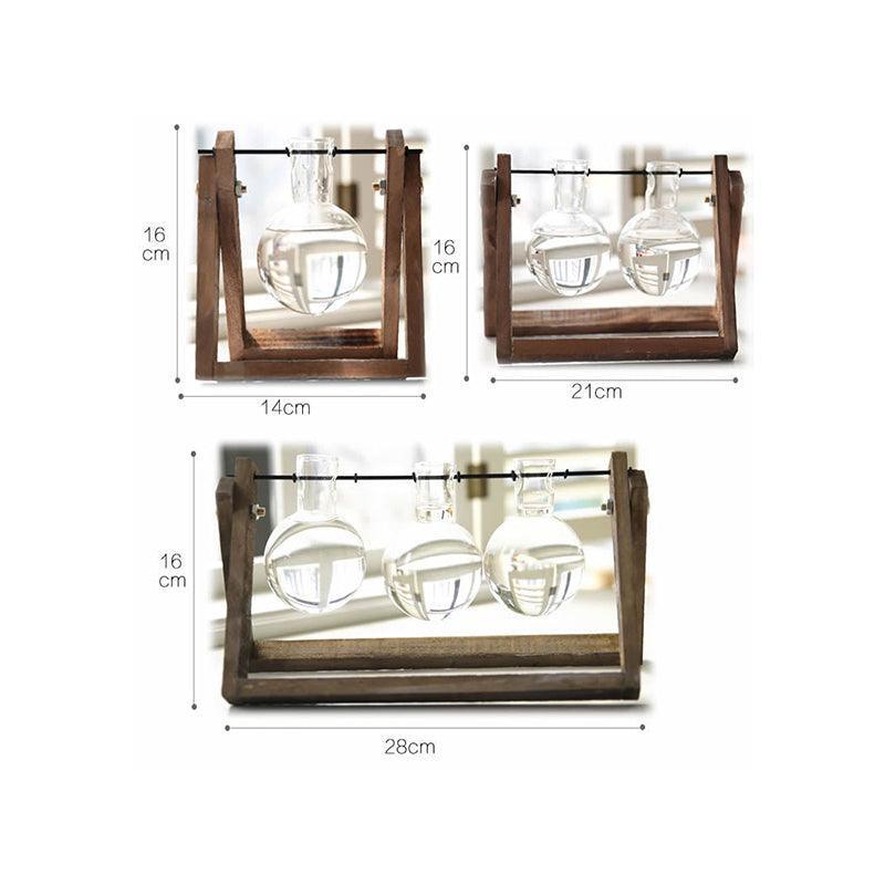 Wood Stand Glass Vase Terrarium Hydroponic Hanging Planter Home Decor - M With 2 Bottles