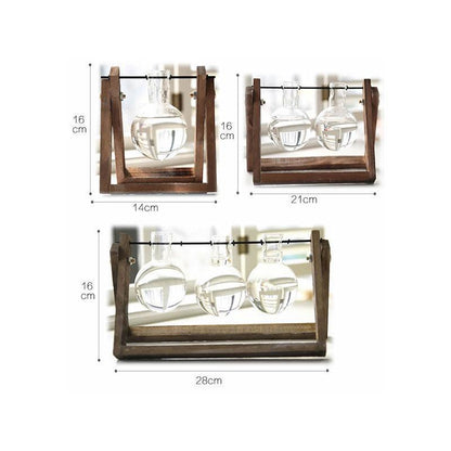 Wood Stand Glass Vase Terrarium Hydroponic Hanging Planter Home Decor - M With 2 Bottles