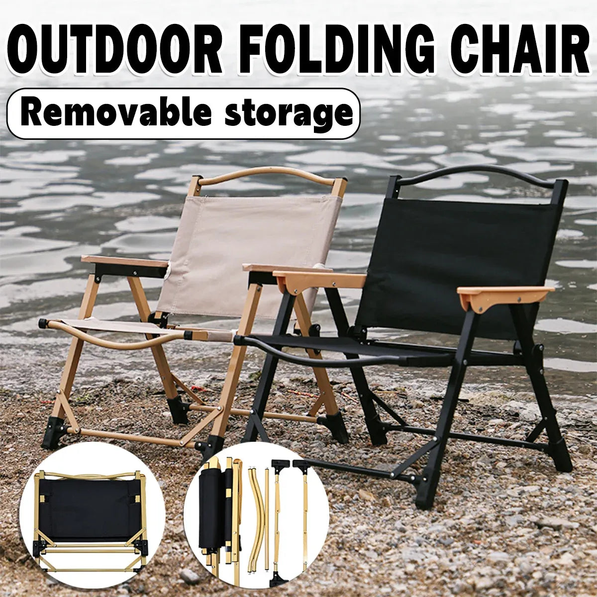 Outdoor Folding Chair Portable Camping Seat Compact Foldable Chair for Picnic - Khaki