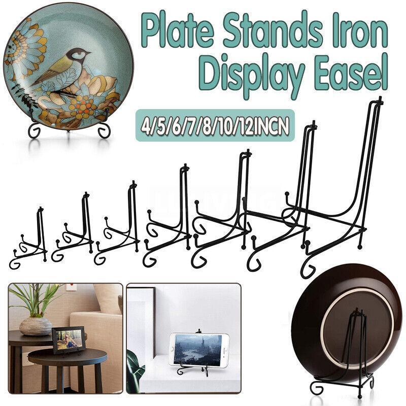 Plate Stands Iron Display Easel Photo Picture Bowl Dish Book Holder Frame Black - 4 Inch