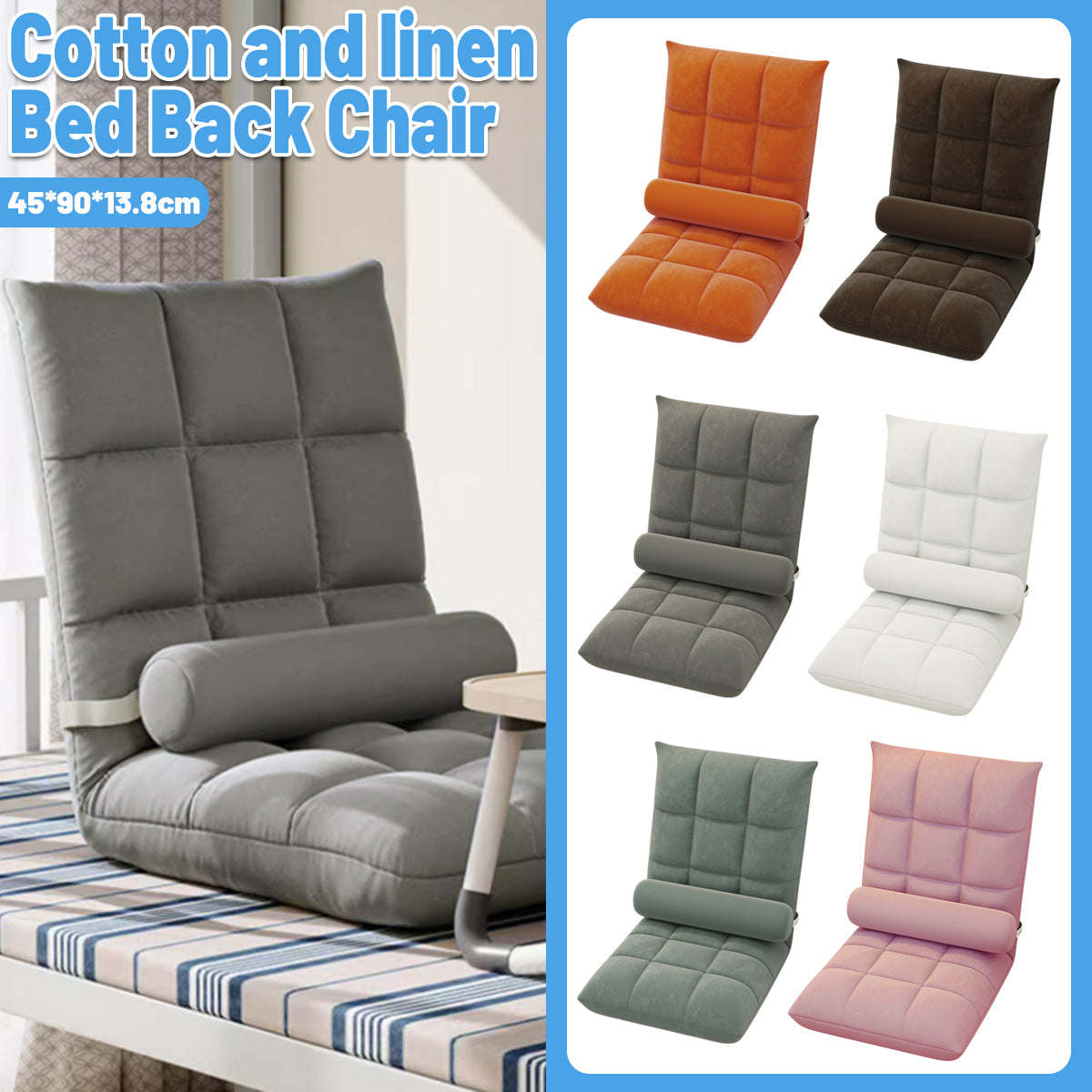 Floor Lounge Sofa Bed Chair with Lumbar Pillow Folding Adjustable Cushion - Cyan