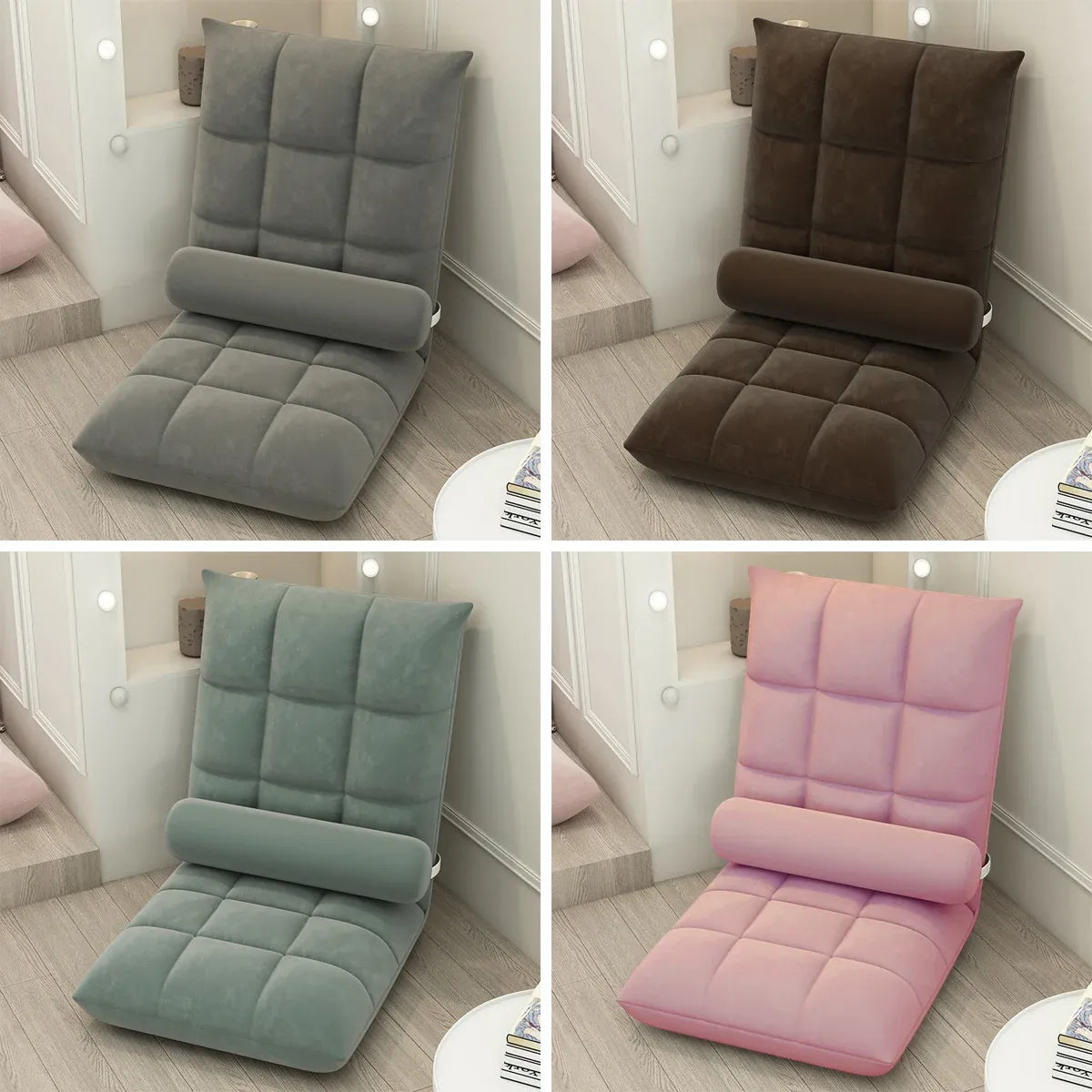 Floor Lounge Sofa Bed Chair with Lumbar Pillow Folding Adjustable Cushion - Pink