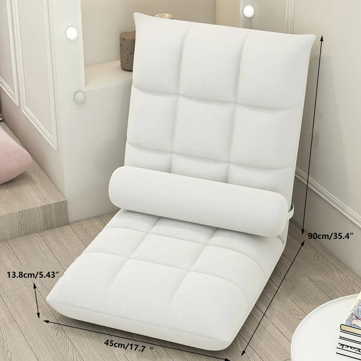 Floor Lounge Sofa Bed Chair with Lumbar Pillow Folding Adjustable Cushion - Pink