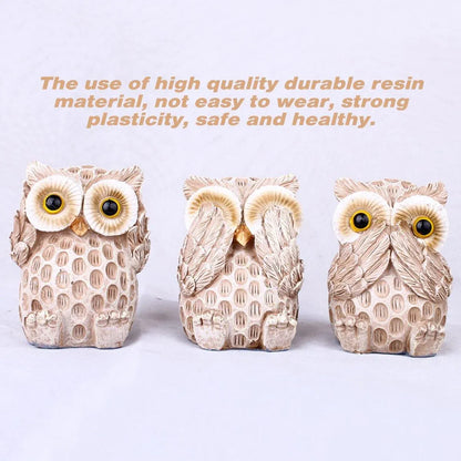 3pcs Resin Owl Ornaments Home Decor Figurines for Living Room Desktop Display