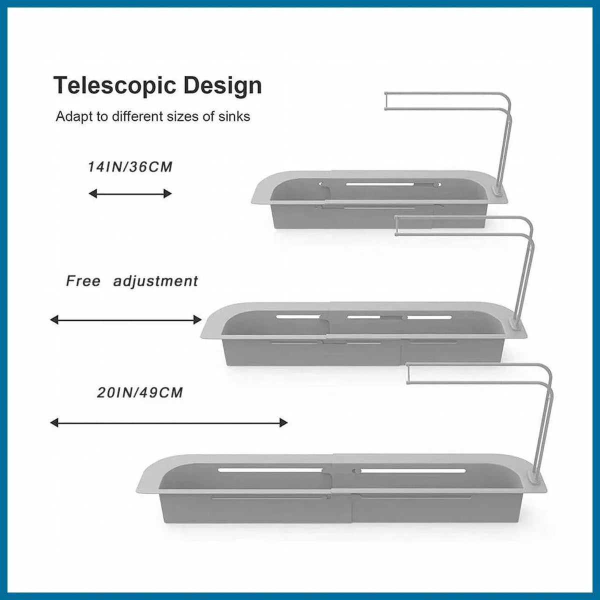 Telescopic Sink Rack Holder Expandable Storage Drain Basket Home Kitchen Kit - Grey