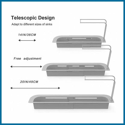 Telescopic Sink Rack Holder Expandable Storage Drain Basket Home Kitchen Kit - Grey