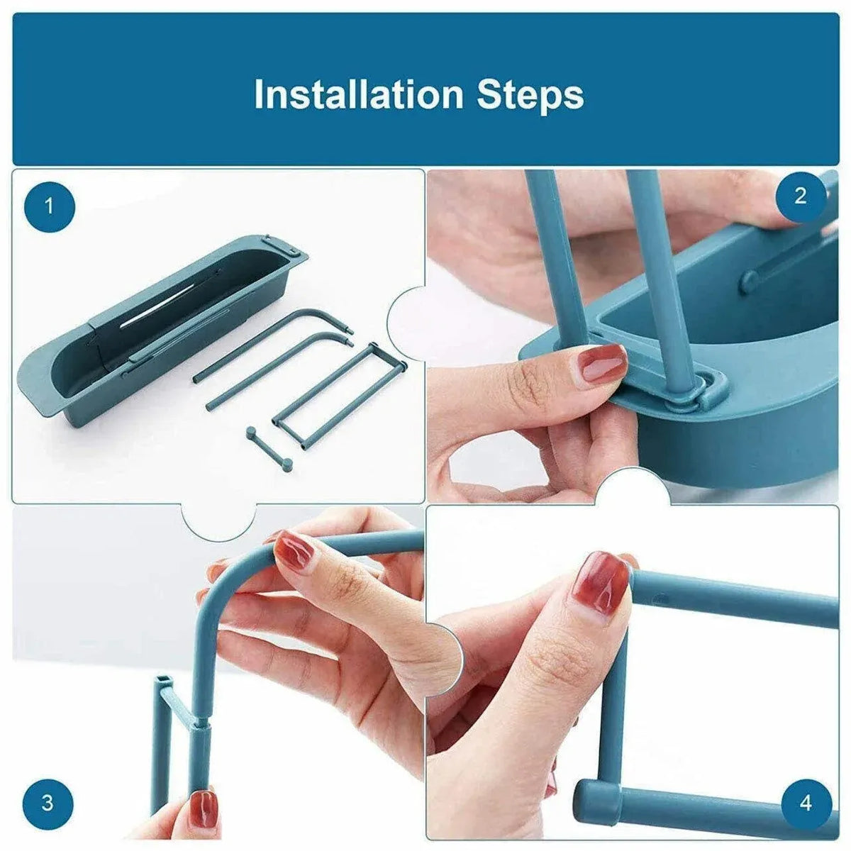 Telescopic Sink Rack Holder Expandable Storage Drain Basket Home Kitchen Kit - Grey